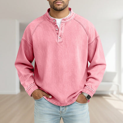 Broken-in Comfort Washed Cotton Henley Shirt
