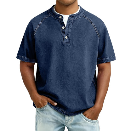 Lightweight Henley Shirt-Acid Wash Vintage Casual Top for Men