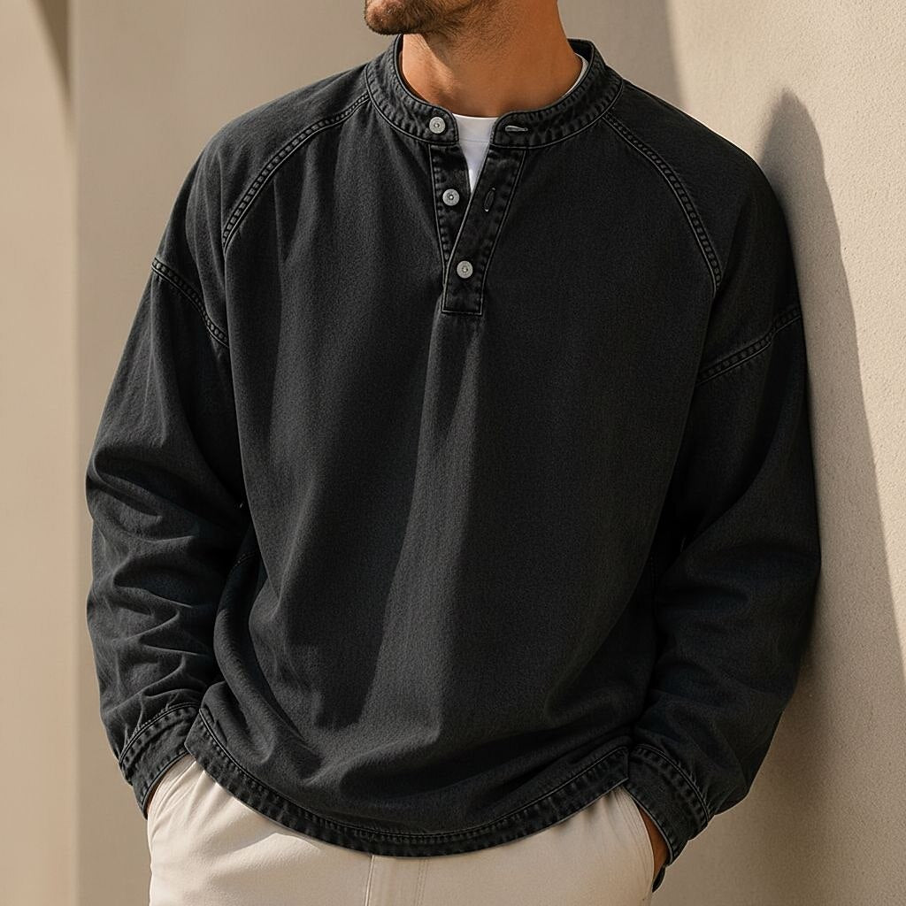 Soft Washed Long Sleeve Henley Shirt