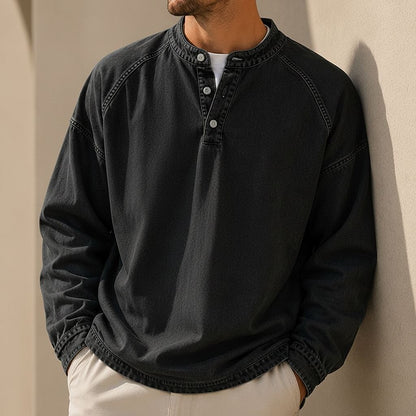 Soft Washed Long Sleeve Henley Shirt
