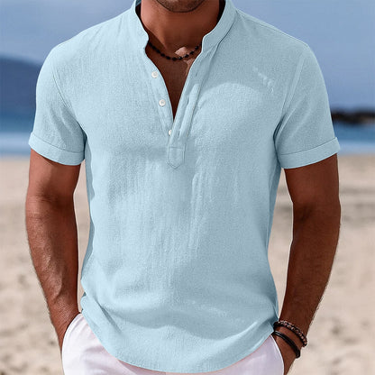 Cotton Linen Shirt with Band Collar Design