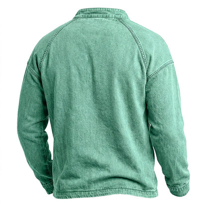 Half Zip Washed Cotton Henley Shirt