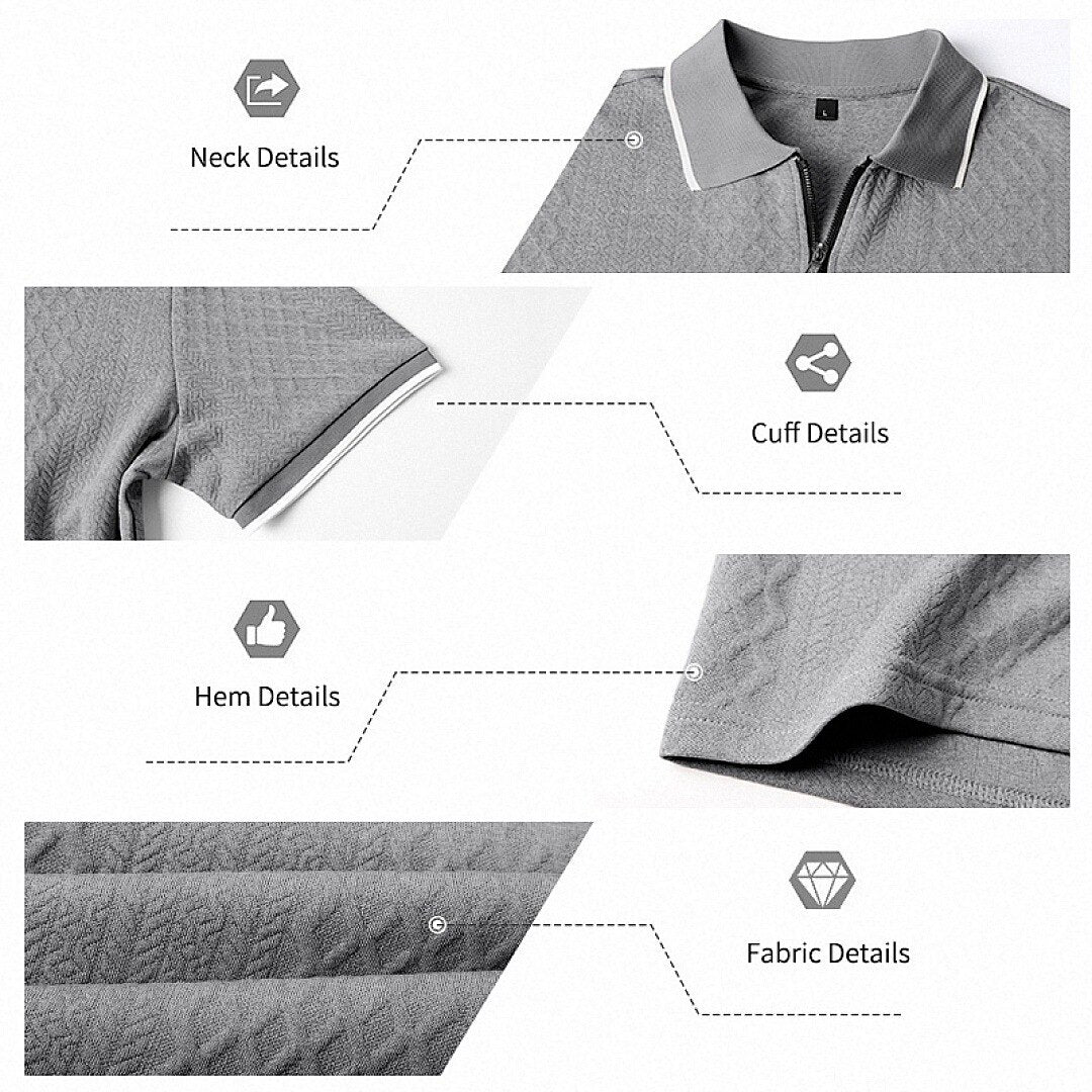 Zipper Textured Waffle Polo