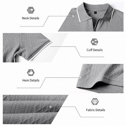 Zipper Textured Waffle Polo