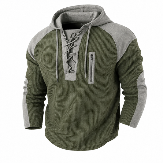 Colorblock Hooded Waffle Henley Shirts