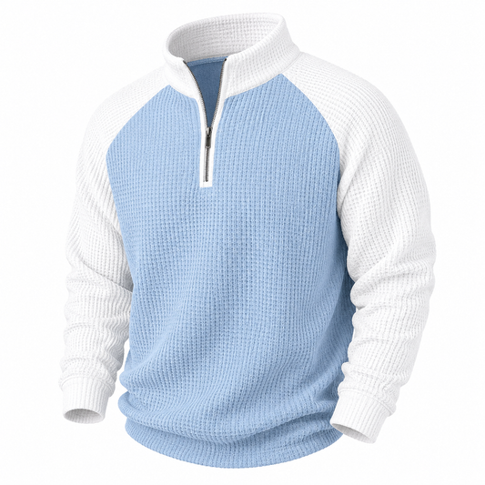 Colorblock Zipped Waffle Polo Shirts