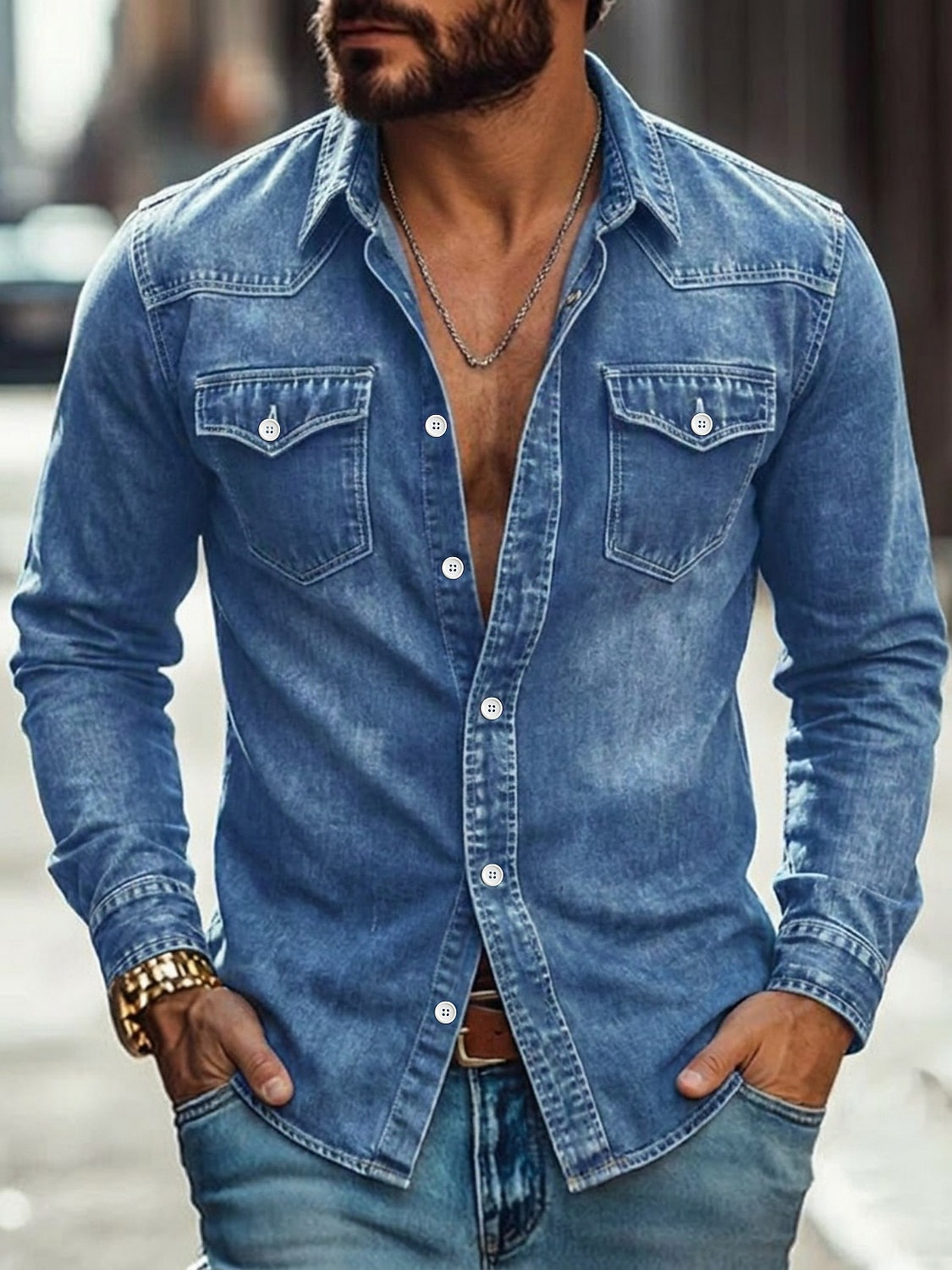 Vintage Washed Cotton Denim Work Shirt