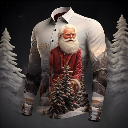 Men's Santa Tree Christmas Button-Up Shirt