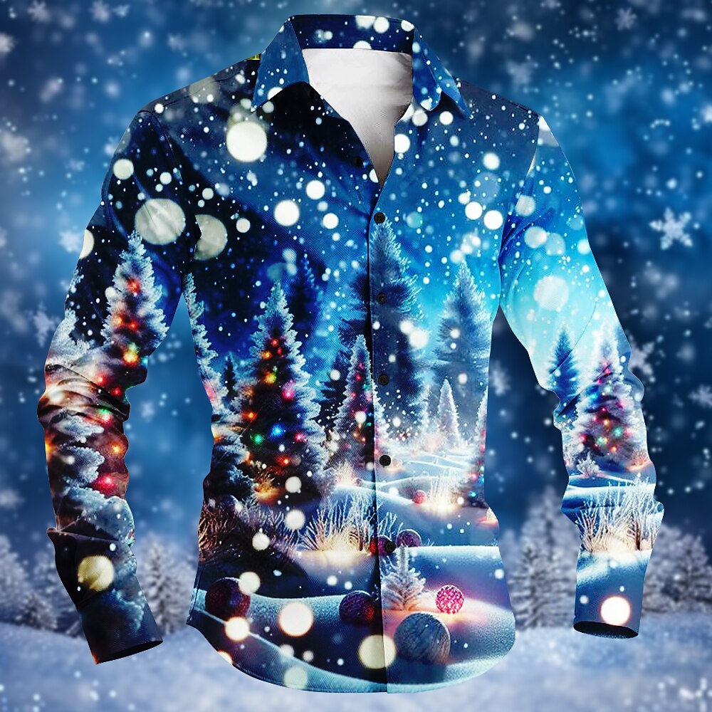Christmas Tree Snowflake Pattern Button Shirt
