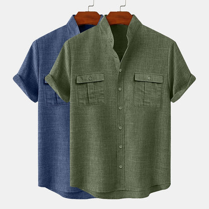 2-Pack Band Collar Linen Shirts