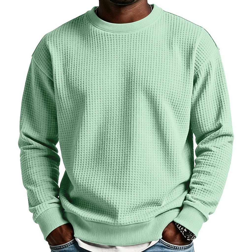 Classic Waffle Knit Crew Neck Sweatshirt