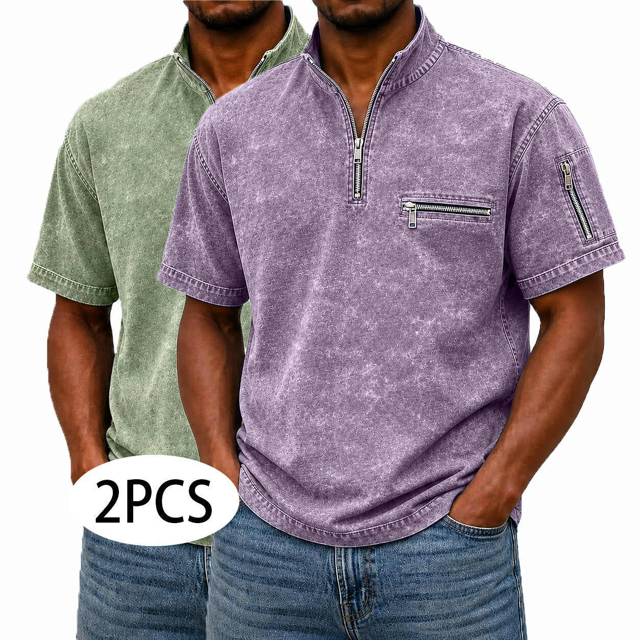 2-Pack Broken-In Cotton Zip Up Henley Shirts