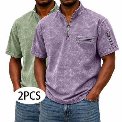 2-Pack Broken-In Cotton Zip Up Henley Shirts