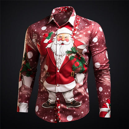 Christmas Santa Holiday Stretch Button Shirt