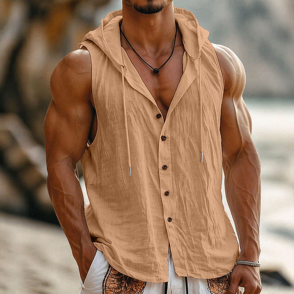 Hooded Sleeveless Cotton Linen Shirt - Light & Comfortable