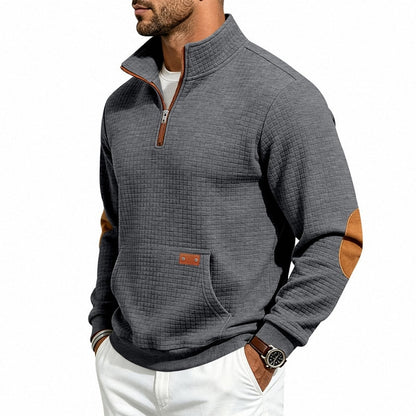 Textured Waffle Quarter Zip Pocket Sweatshirt
