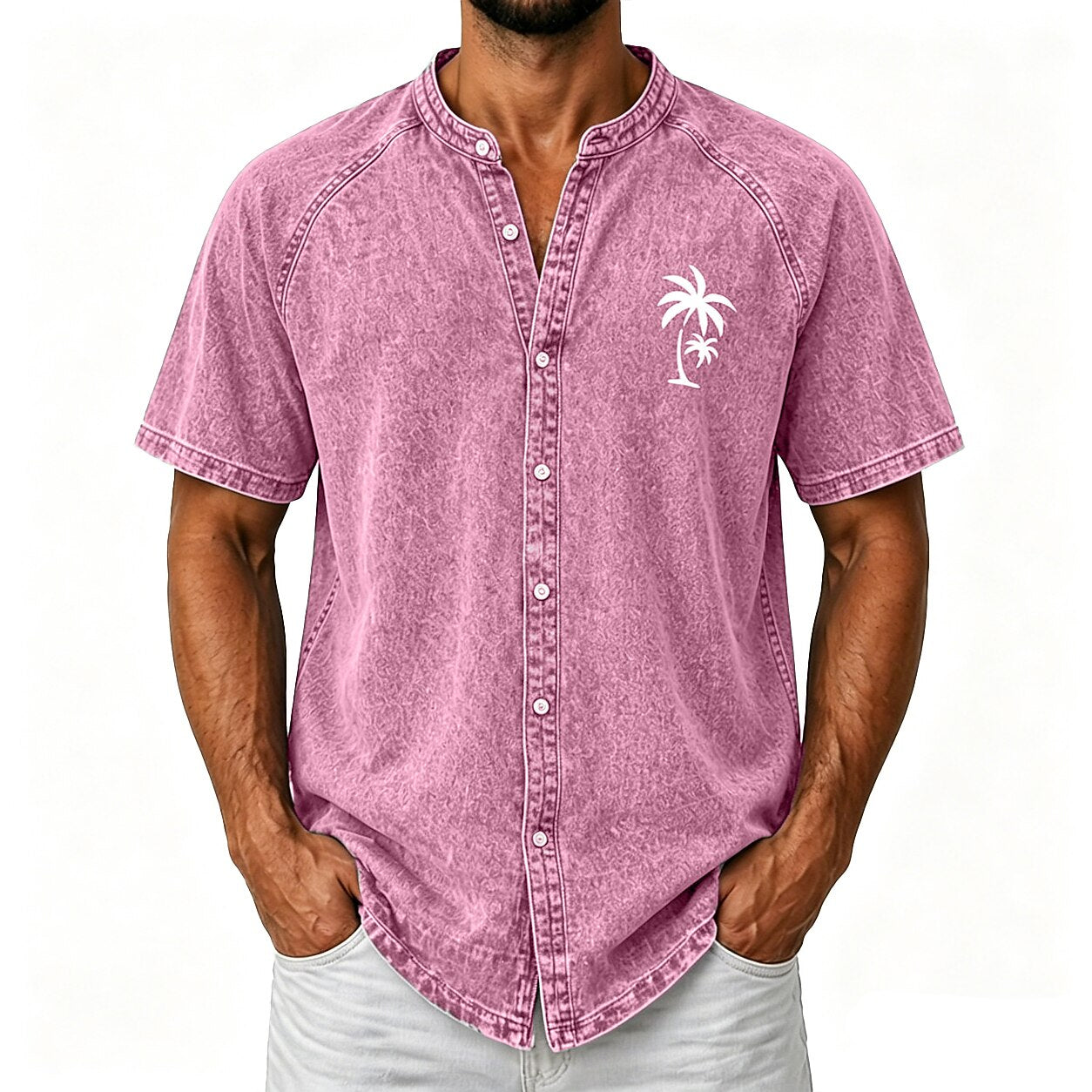 Broken-In Cotton Palm Tree Button Up Shirt
