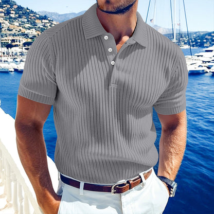 Men's Rib Knit Polo-Casual Short Sleeve Polo