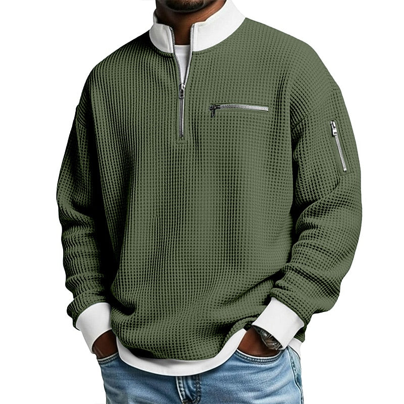 Half Zipped Waffle Polo Shirts