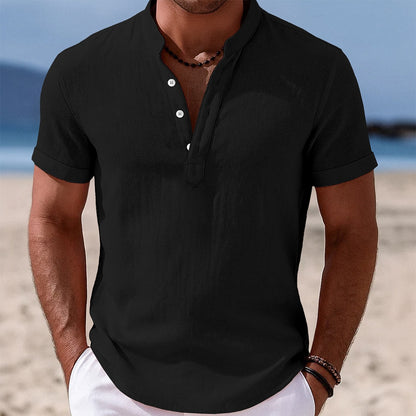 Cotton Linen Shirt with Band Collar Design