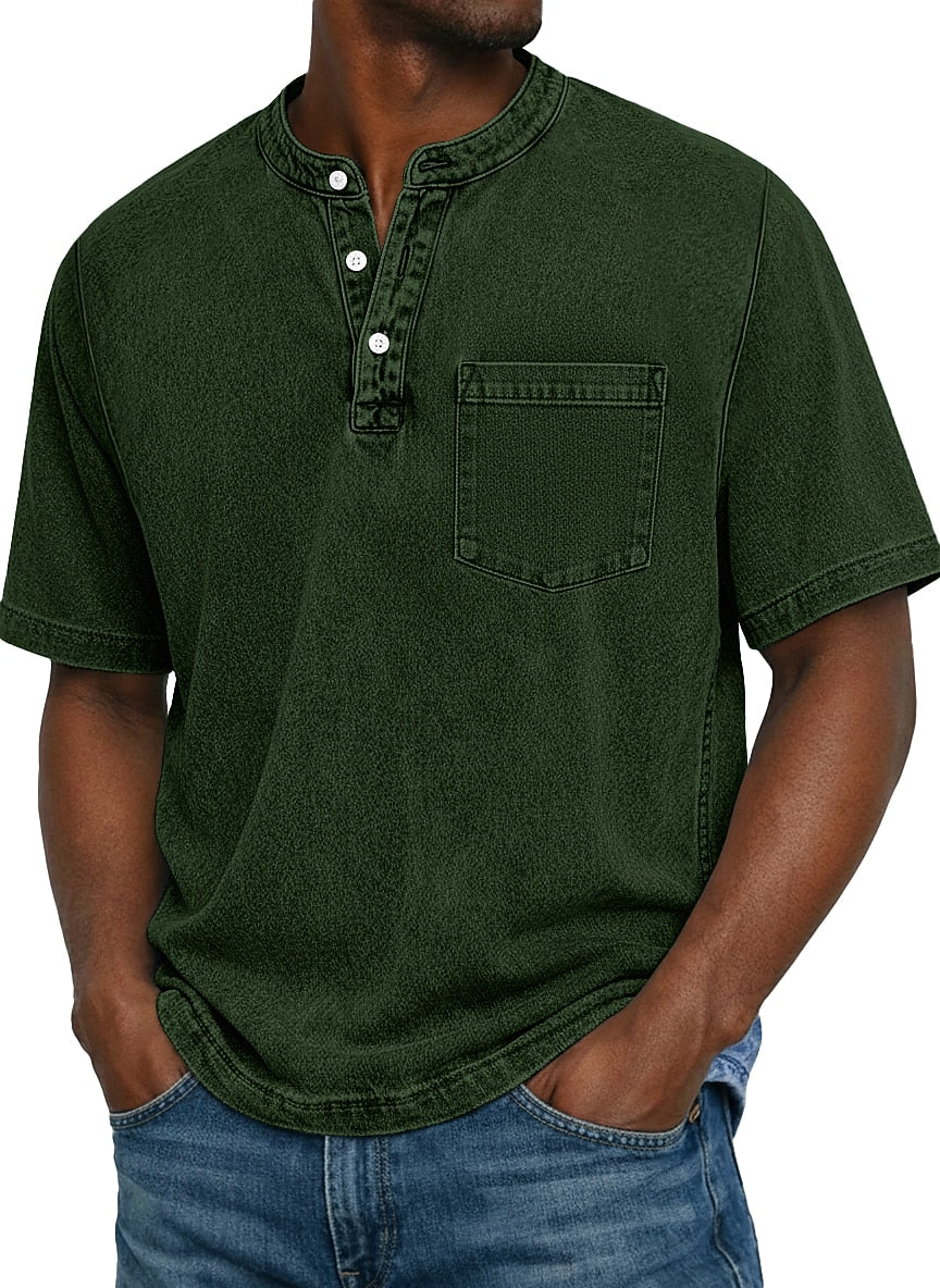 Vintage Washed Cotton Henley T Shirt