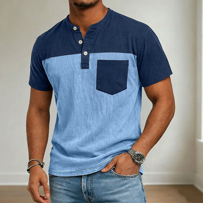 100%Cotton Color Block Henley T-Shirt