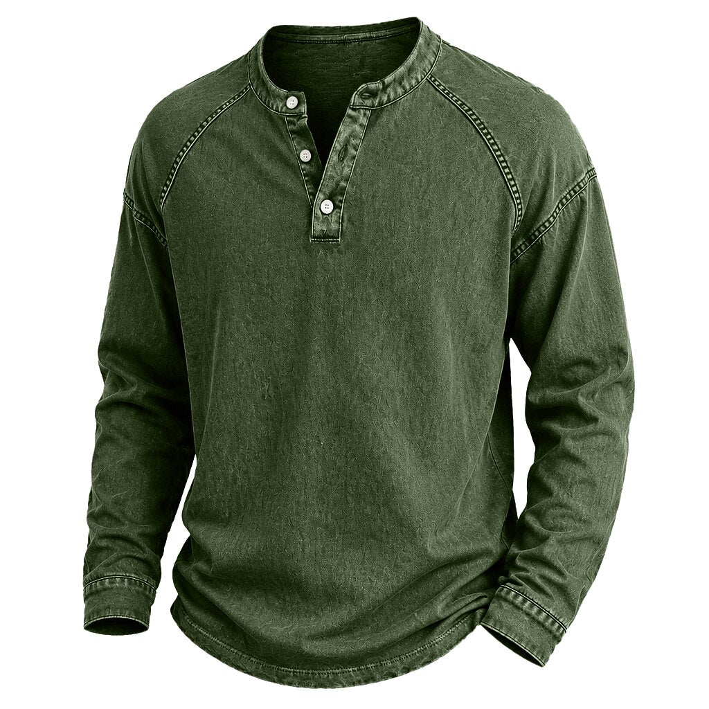 Broken-in Cotton Long Sleeve Henley