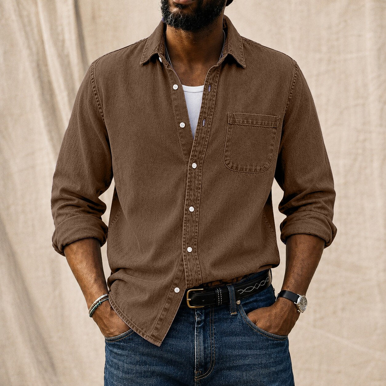 Washed Denim Cotton Casual Shirt