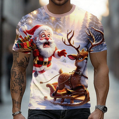Men's Santa Christmas Animal Graphic Tee