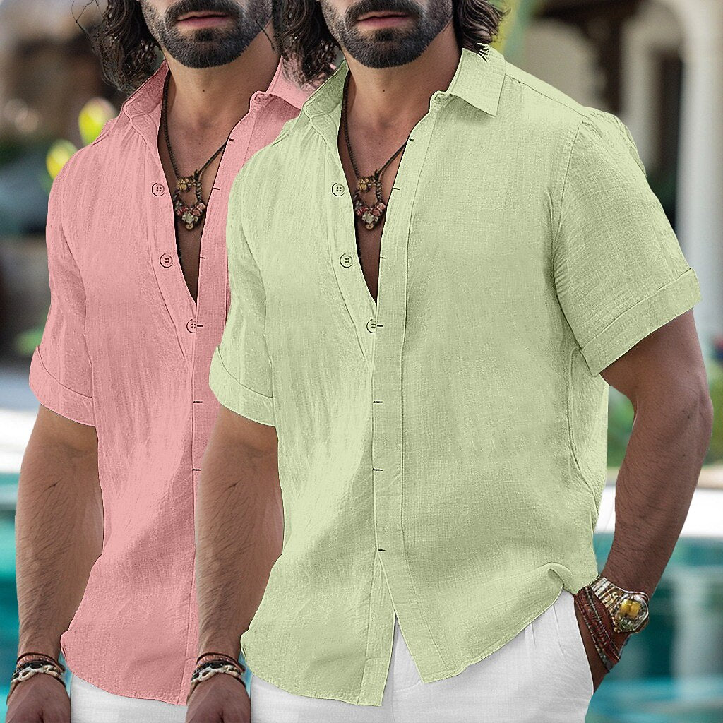 2Pcs Men's Linen Shirts Set