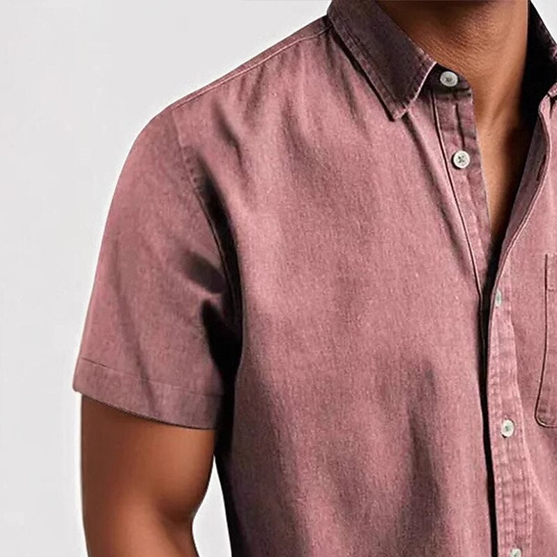 Men's Cotton Shirt -Casual Short Sleeve Button-Up