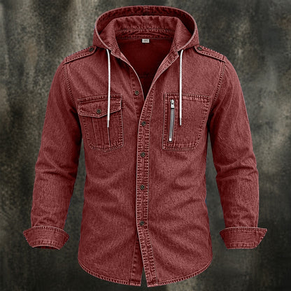 Vintage Washed Cotton Hooded Work Shirt