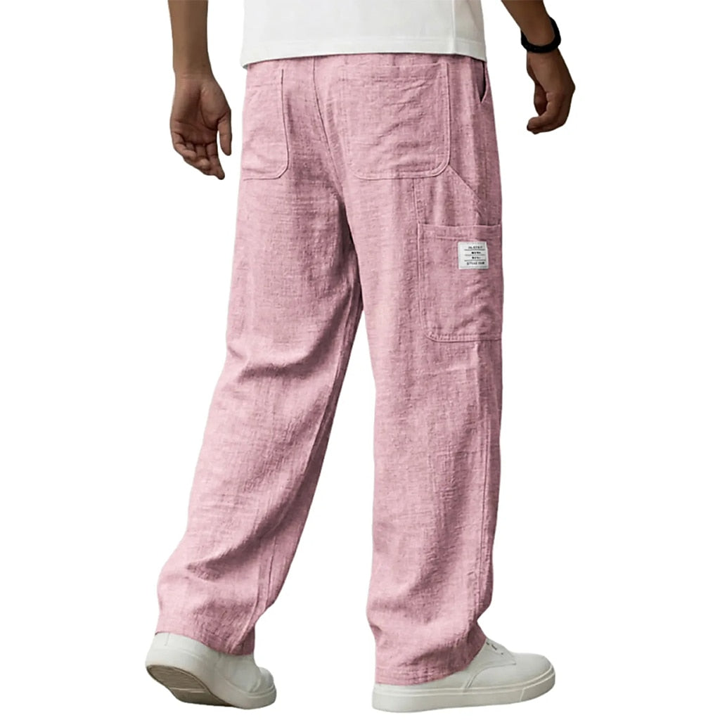 Casual Linen Pants for Men - Elastic Waist, Daily & Beach Wear