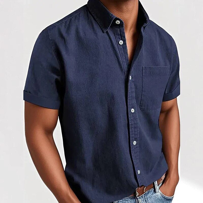 Men's Cotton Shirt -Casual Short Sleeve Button-Up