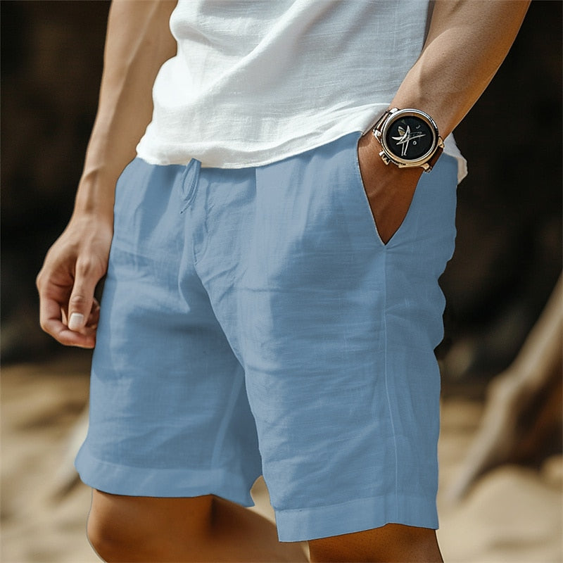 Linen Shorts with Elastic Waist-Perfect for Vacation and Beach