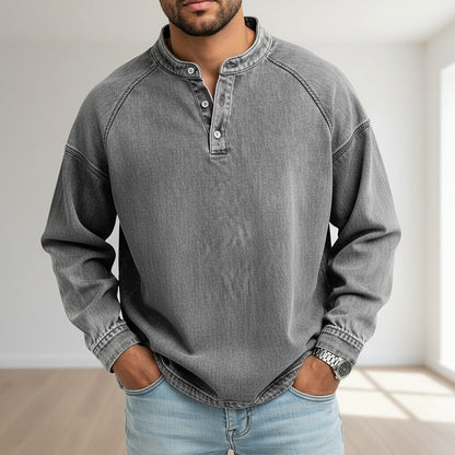 Broken-in Comfort Washed Cotton Henley Shirt