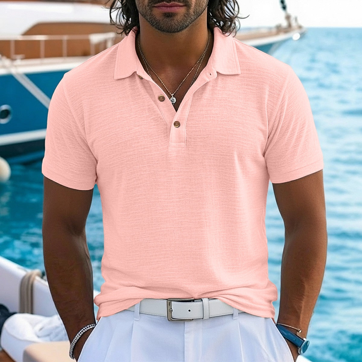 Textured Cotton Linen Polo Shirts