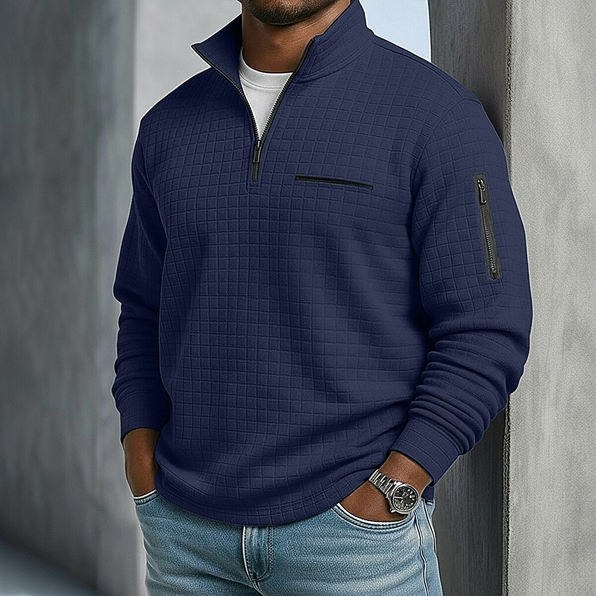Quarter Zip Textured Waffle Polo