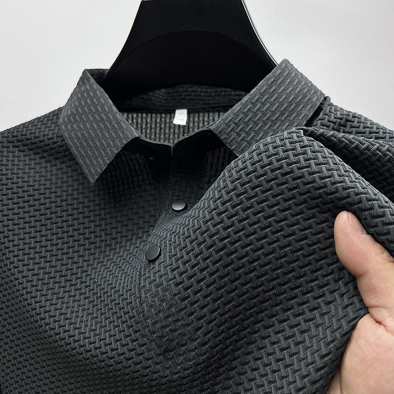 Basic Waffle Polo Shirt-Casual Short Sleeve Men's Top