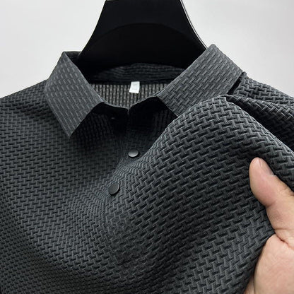 Basic Waffle Polo Shirt-Casual Short Sleeve Men's Top