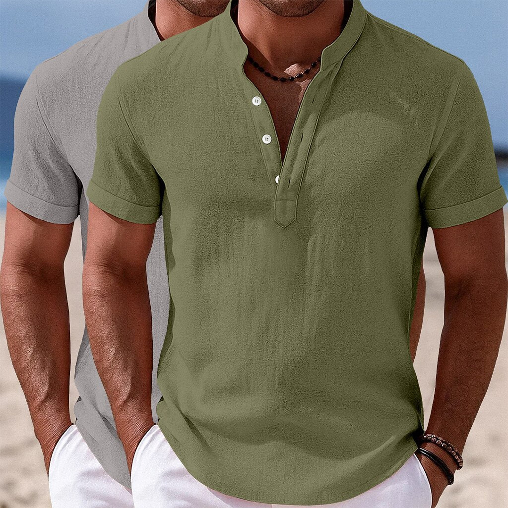 2Pcs Men's Casual Linen Shirts - Short Sleeve Summer Essential
