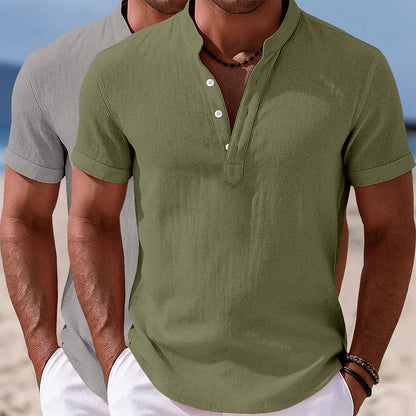 2Pcs Men's Casual Linen Shirts - Short Sleeve Summer Essential