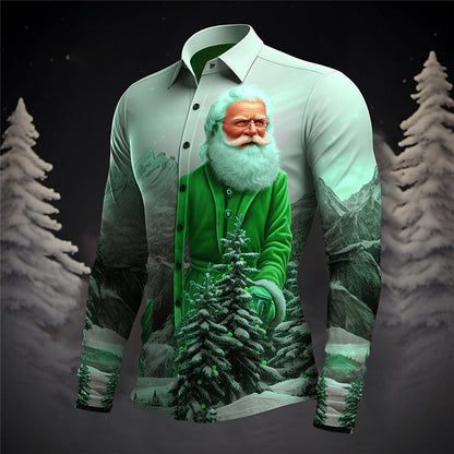 Men's Santa Tree Christmas Button-Up Shirt