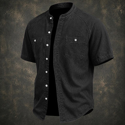 Washed Cotton Grandad Collar Shirt