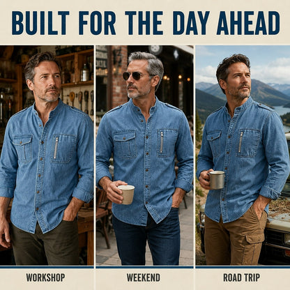 Broken-In Comfort Washed Cotton Denim Shirt
