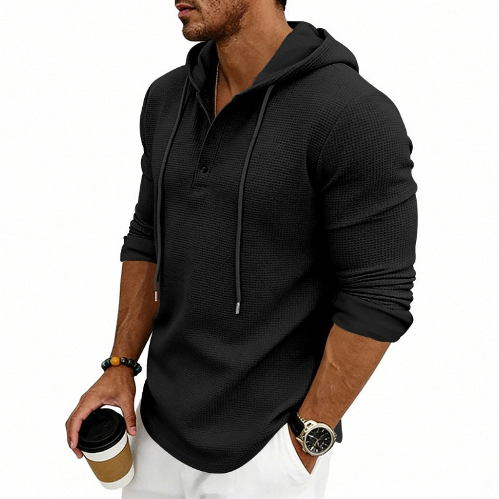 Textured Waffle Hooded Henley