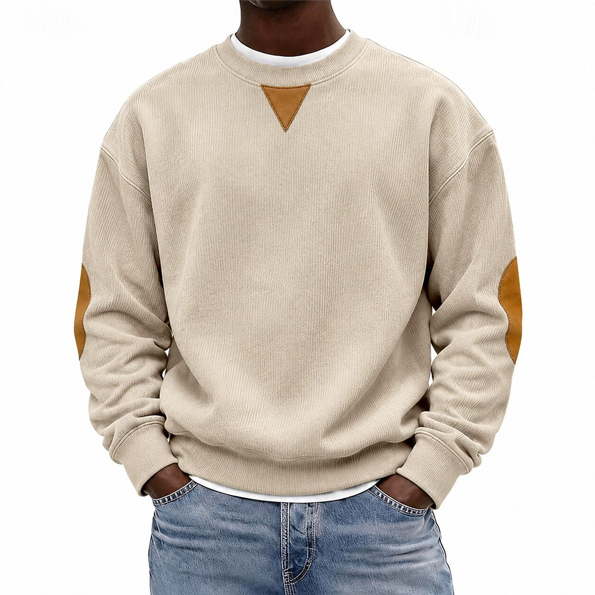 Patchwork Corduroy Crew Neck Sweatshirt