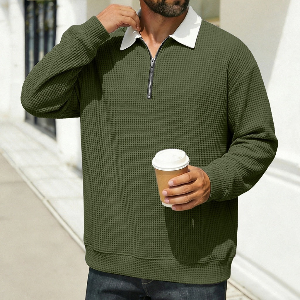 Cozy Waffle Quarter-Zip Polo Shirts
