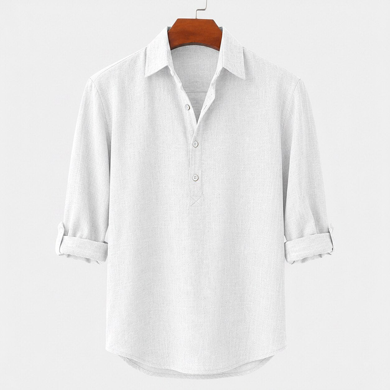 Linen Popover Shirt With Convertible Sleeves