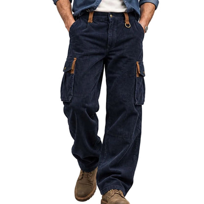 Textured Corduroy Cargo Pants With Pockets